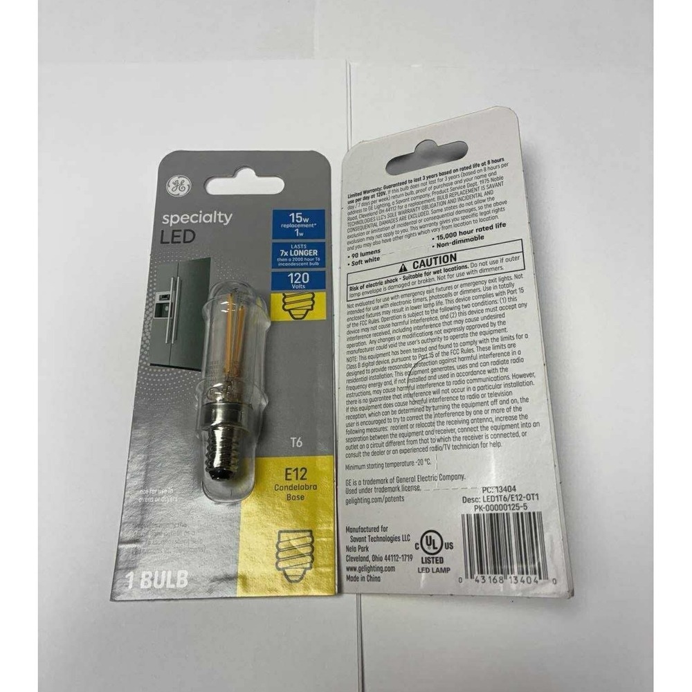 2X GE T6 Bulb Type 15W 90 Lumens Replacement 13404 Led Bulb for Refrigerator